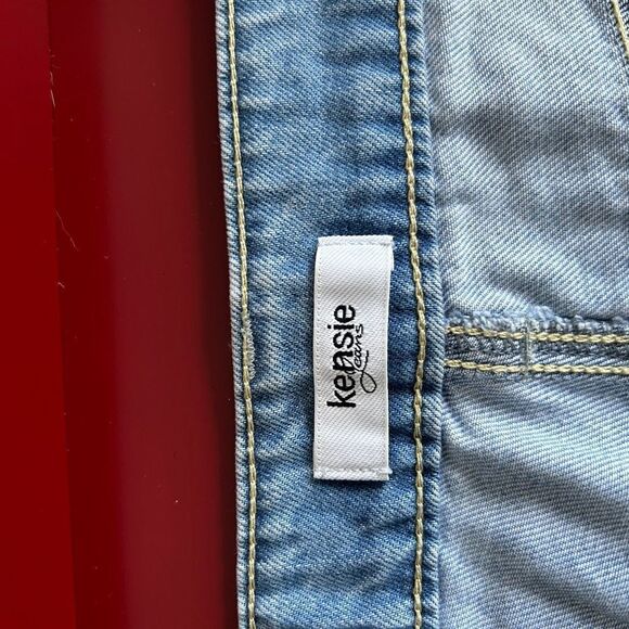 Kensie Blue Distressed Jean Shorts with Frayed Hem - Picture 5 of 5